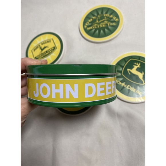 John Deere Tractor Absorbent Stone Bar Glass Coaster Set 4 Canister Holder - Picture 10 of 11